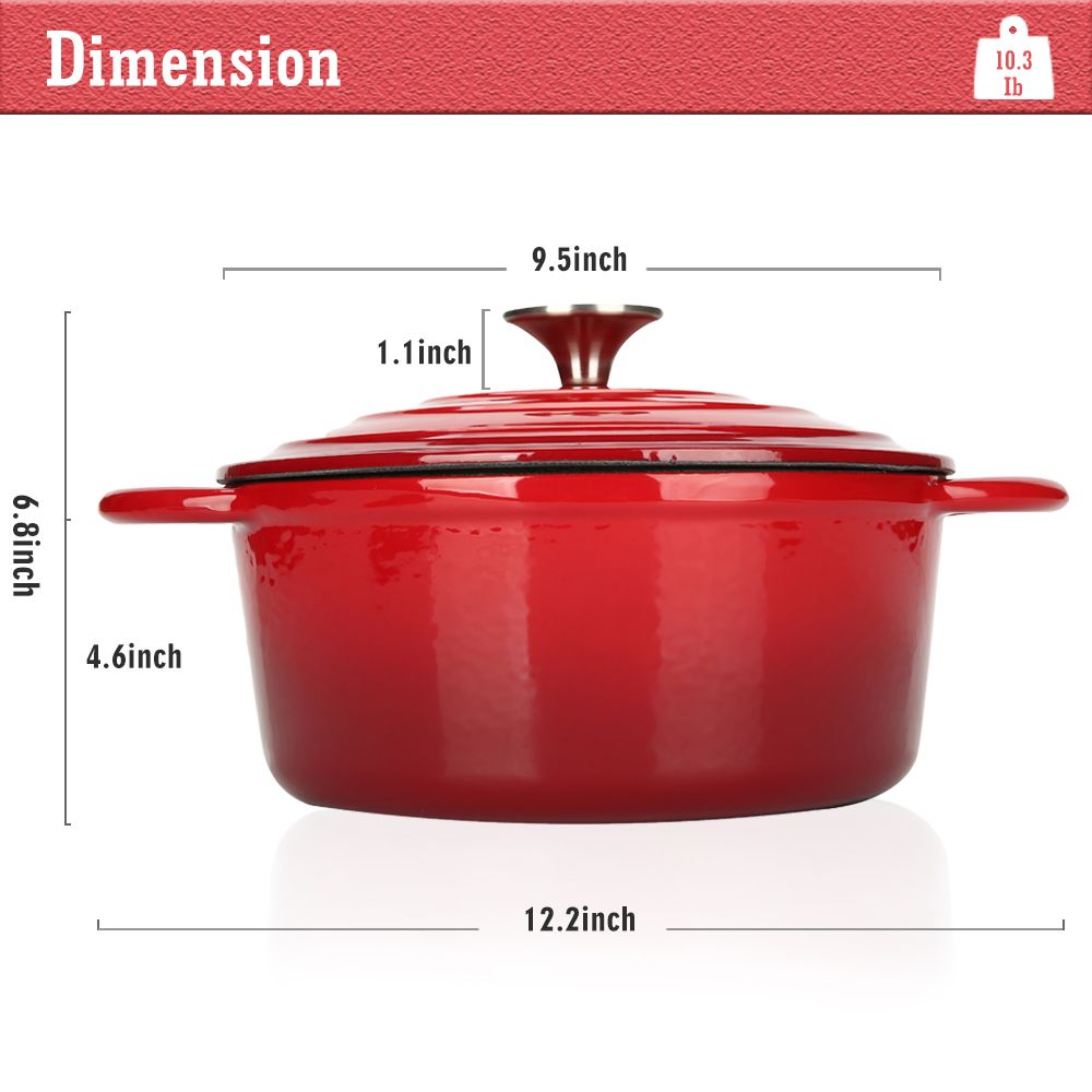 COOKWIN Enameled Cast Iron Dutch Oven with Self Basting Lid; Enamel Coated Cookware Pot 4.5QT