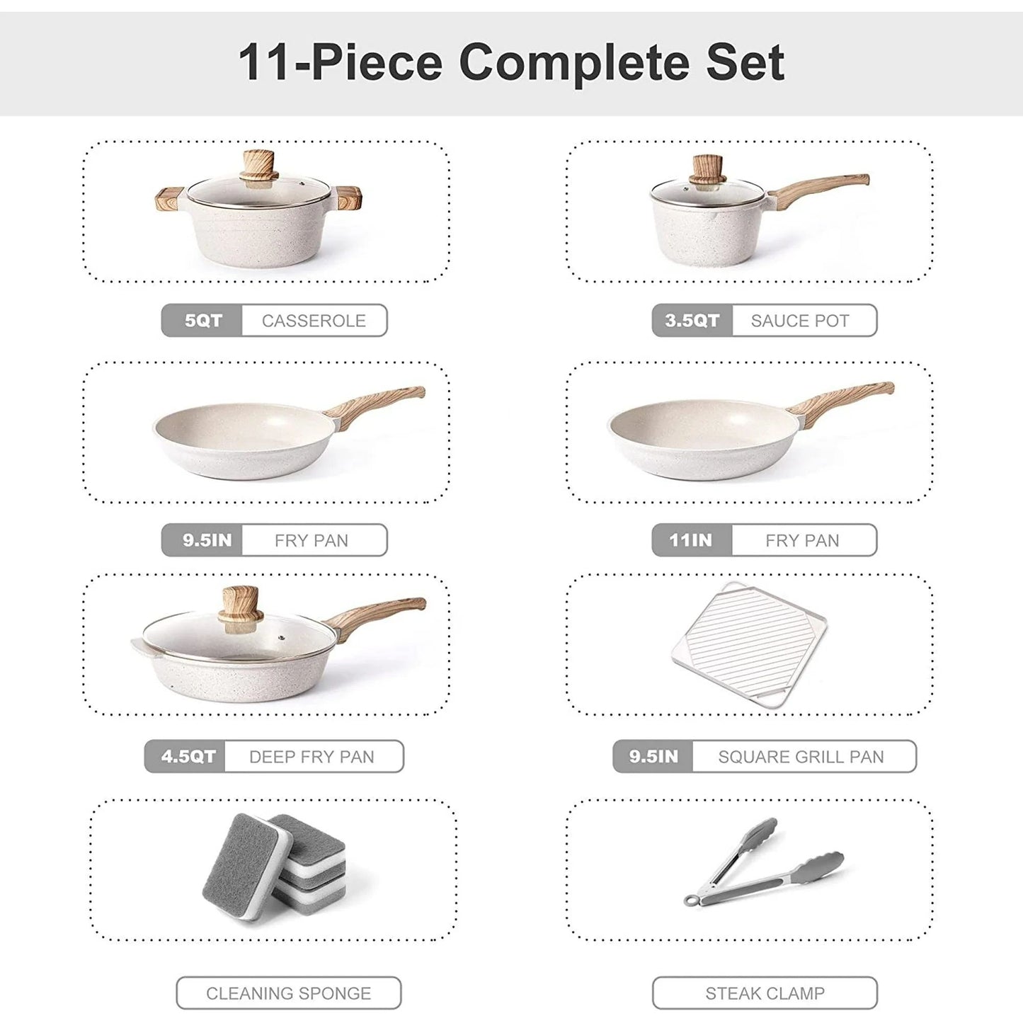 11 Pieces Pots and Pans Granite Stone Cookware Set Non Stick Pot Set, Nonstick Cooking Pots