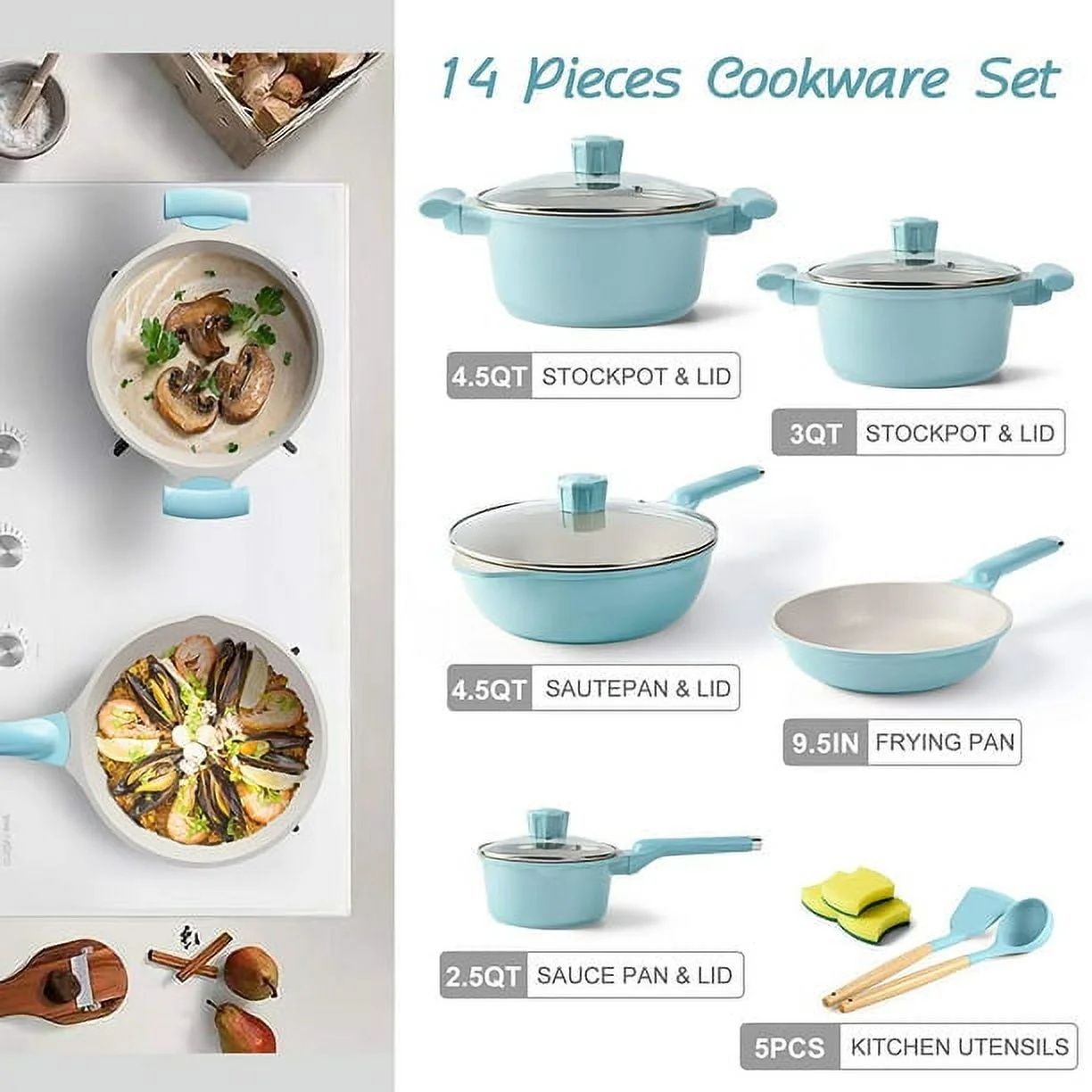 11 Pieces Pots and Pans Granite Stone Cookware Set Non Stick Pot Set, Nonstick Cooking Pots