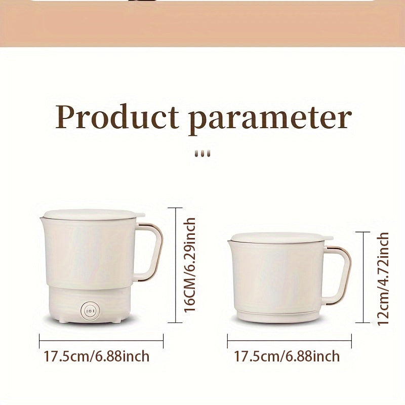 Portable Travel Kettle, Collapsible Electric Hot Pot, Mini Heating Cup with Insulation,  Dual Voltage,  Airplane & High-Speed Train Friendly, Small Size 6.88 inches tall,6.29/4.72 inches diameter